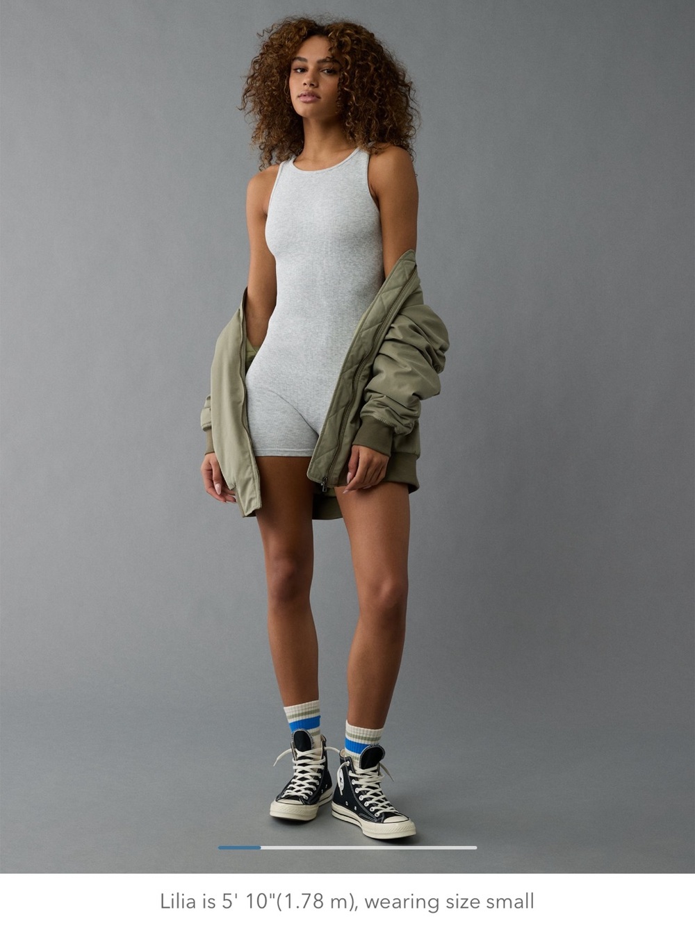 american eagle light gray ribbed one piece short bodysuit size xs/s
